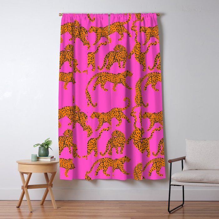 Abstract Leopard With Red Lips Illustration In Fuchsia Background  Window Curtain