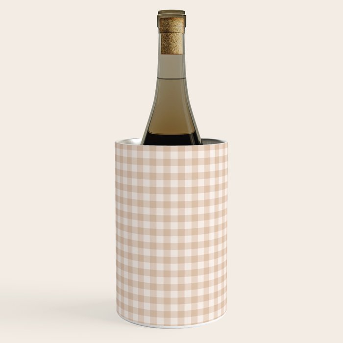 Gingham Plaid Pattern - Warm Neutral Tan Wine Chiller
