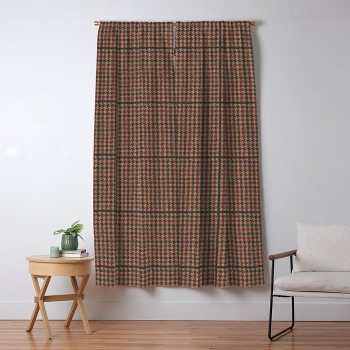 Vintage Brown Houndstooth Tweed  Window Curtain