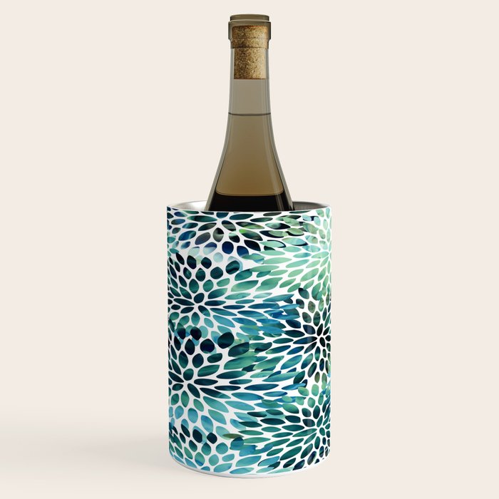 Floral Watercolor, Navy, Blue Teal, Abstract Watercolor Wine Chiller