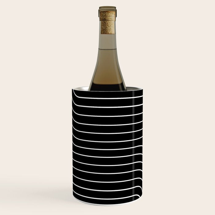 Minimal Line Curvature Ii Black And White Mid Century Modern Arch Abstract Wine Chiller