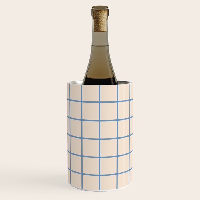 Grid Pattern Blue And Beige Wine Chiller