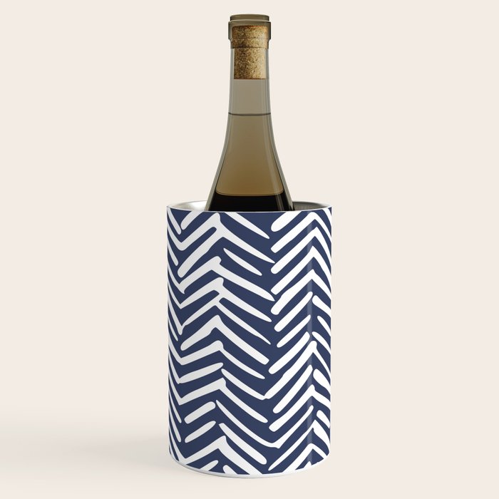 Boho Herringbone Pattern, Navy Blue And White Wine Chiller