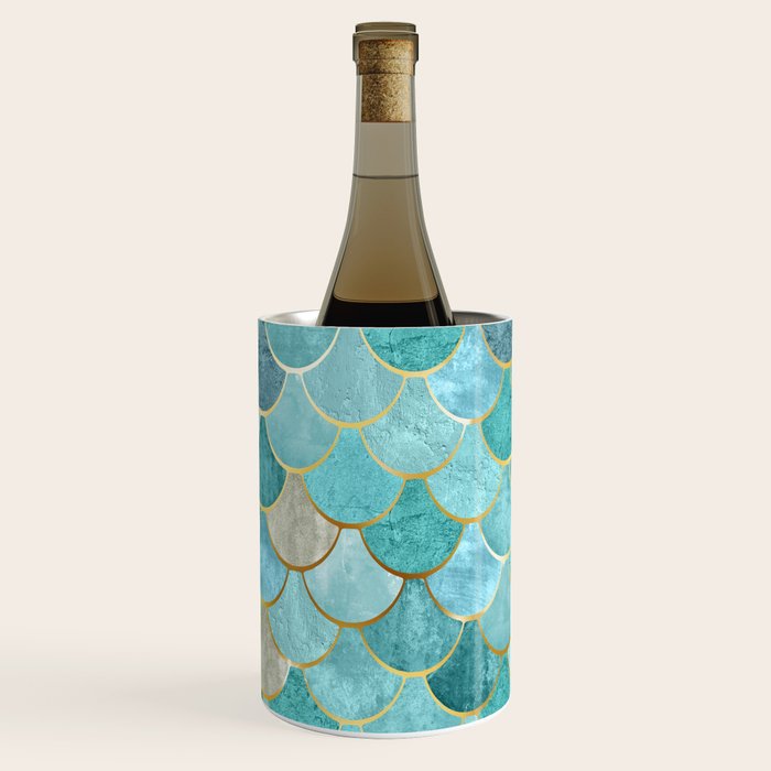 Moroccan Mermaid Fish Scale Pattern, Aqua,Teal Wine Chiller