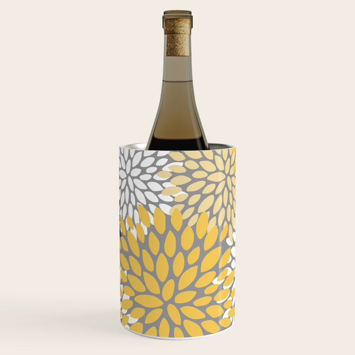 Modern Elegant Chic Floral Pattern, Soft Yellow, Gray, White Wine Chiller