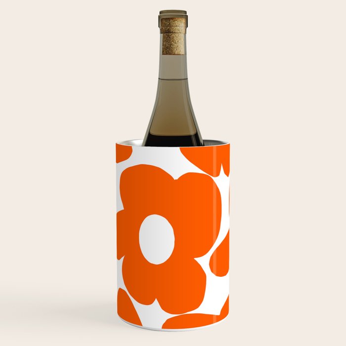 Orange Retro Flowers White Background #Decor #Homestorie #Buyart Wine Chiller