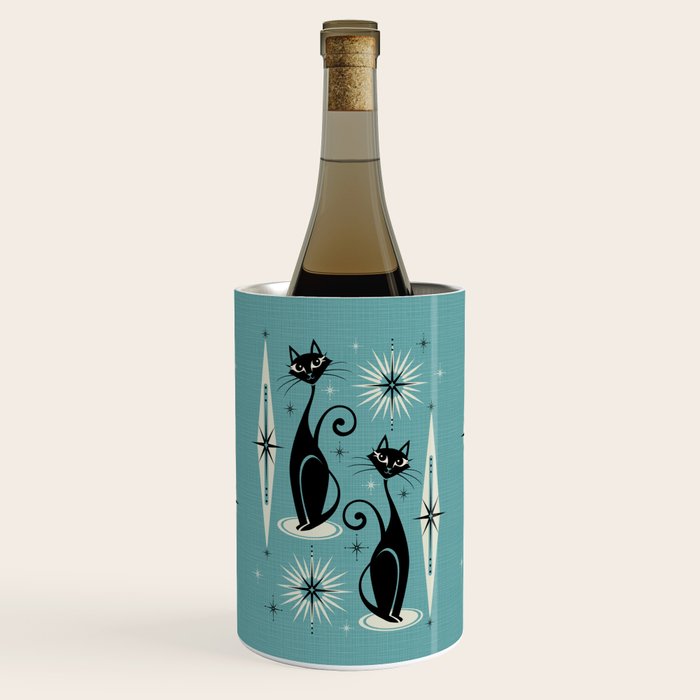 Mid Century Meow Retro Atomic Cats On Blue Wine Chiller