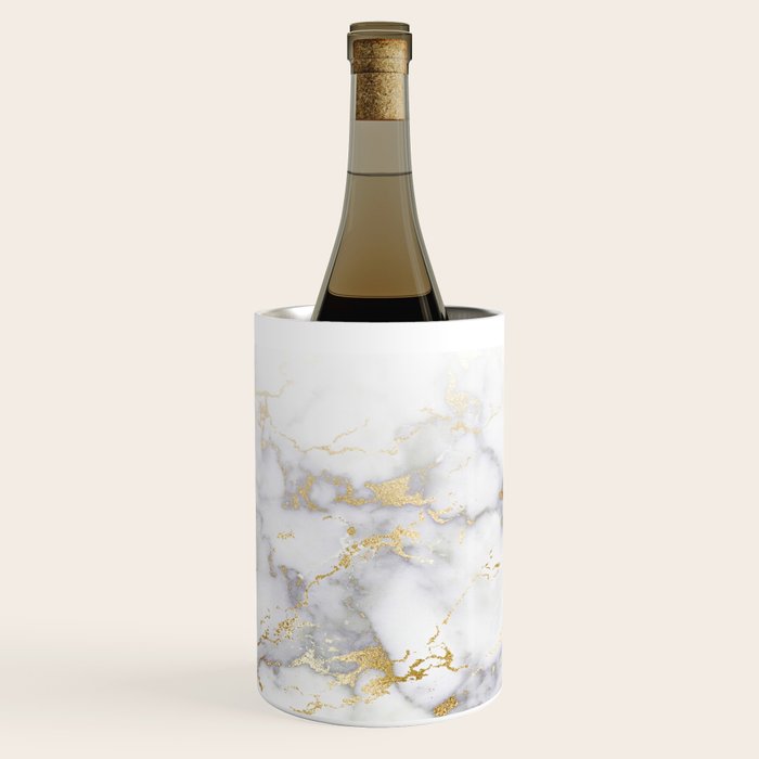 Blush Chic Faux Gold Gray Gradient Marble Wine Chiller