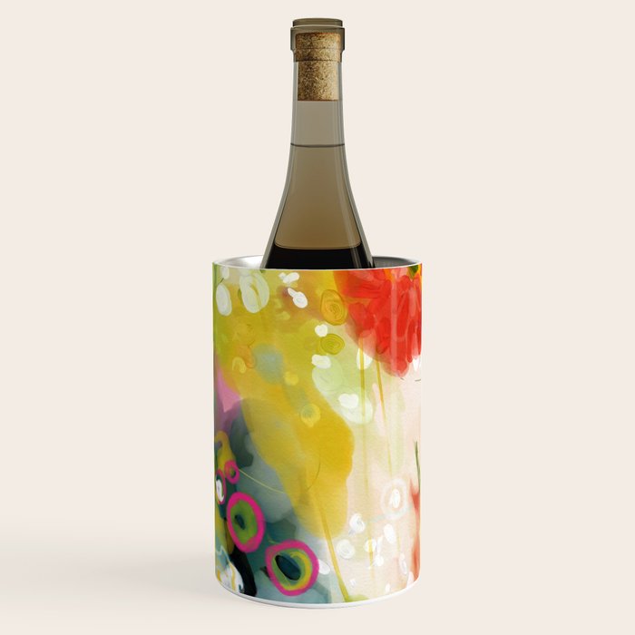 Abstract Floral Art In Yellow Green And Rose Magenta Colors Wine Chiller