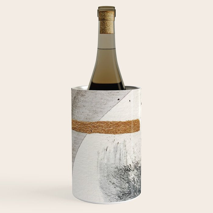 Armor [7]: A Bold Minimal Abstract Mixed Media Piece In Gold, Black And White Wine Chiller