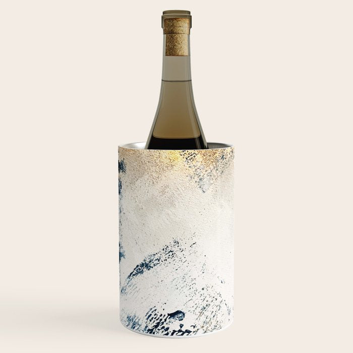 Sunset [1]: A Bright, Colorful Abstract Piece In Blue, Gold, And White By Alyssa Hamilton Art Wine Chiller