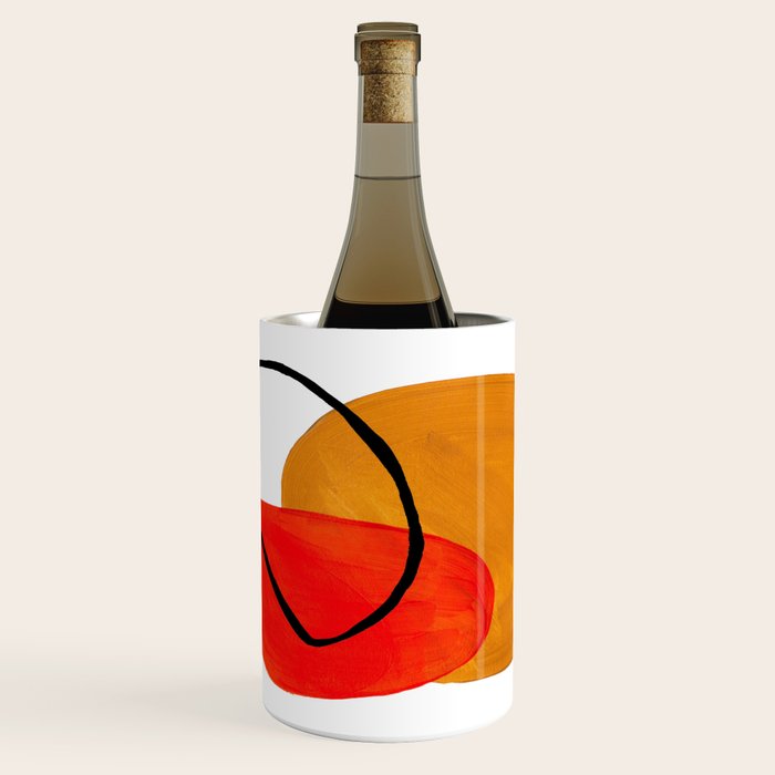Mid Century Modern Abstract Vintage Pop Art Space Age Pattern Orange Yellow Black Orbit Accent Wine Chiller