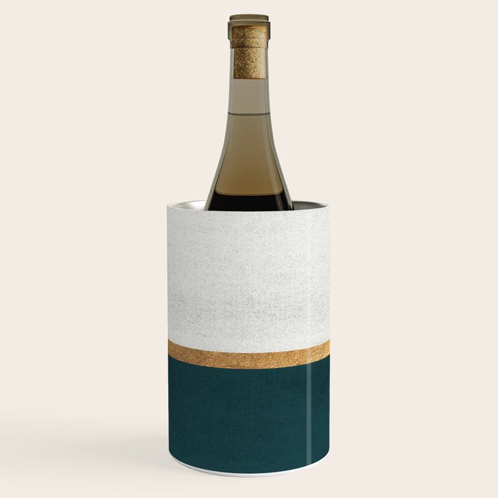 Deep Green, Gold And White Color Block Wine Chiller