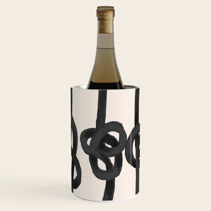 Minimalist Black Knot Abstract Art On Neutral Background Wine Chiller