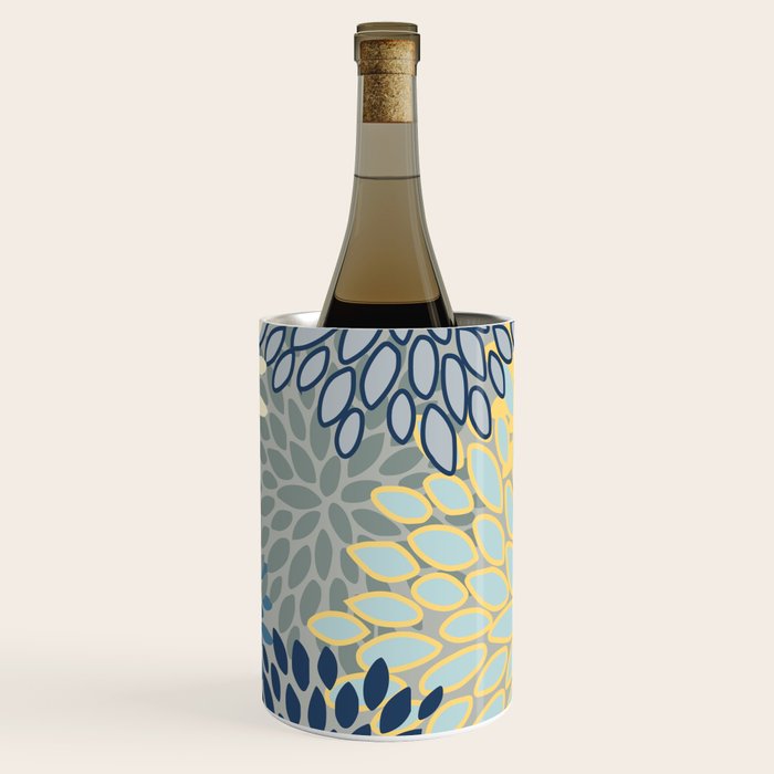 Floral Print, Yellow, Gray, Blue, Teal Wine Chiller