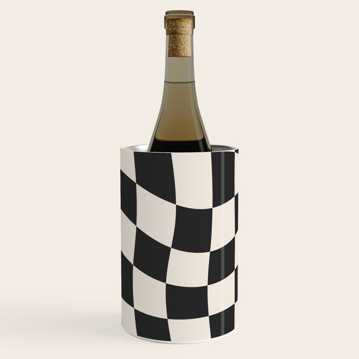 Black And White Wavy Checkered Pattern Wine Chiller