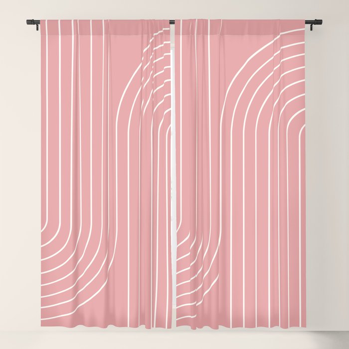 Minimal Line Curvature X Pink Mid Century Modern Arch Abstract Window Curtain