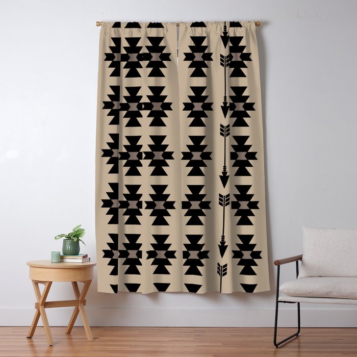 Southwestern Arrow Pattern 232 Black And Beige Window Curtain