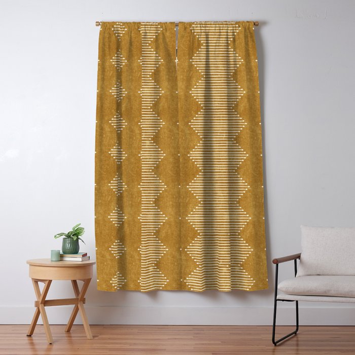 Mudcloth Diamonds - Mustard Window Curtain