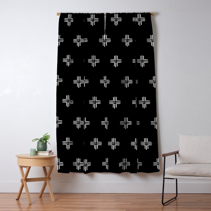 Mudcloth Cross - Mudcloth, Mud Cloth, Boho, Black And White, Bohemian, Mudcloth Pillow, Boho Decor Window Curtain