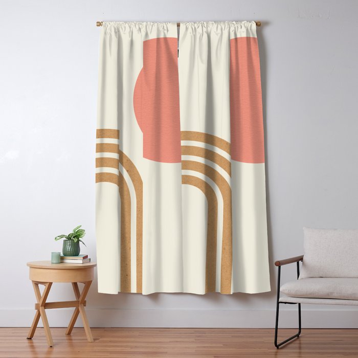 Mid Century Modern Pink Sun And Rainbow Window Curtain