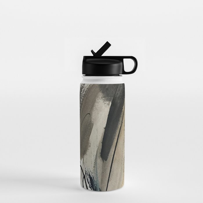 Drift [5]: A Neutral Abstract Mixed Media Piece In Black, White, Gray, Brown Water Bottle