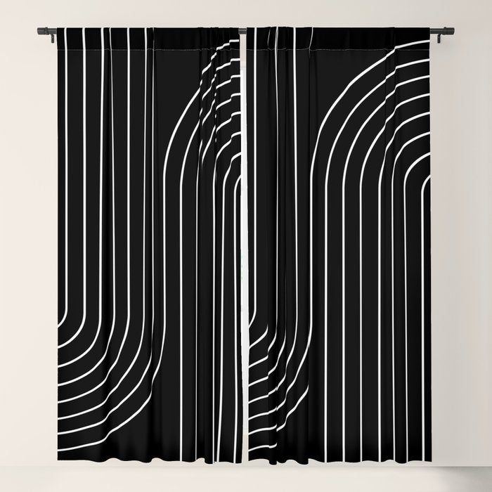 Minimal Line Curvature Ii Black And White Mid Century Modern Arch Abstract Window Curtain