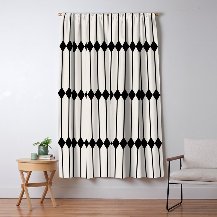 Minimal Geometric Pattern - Black Window Curtain