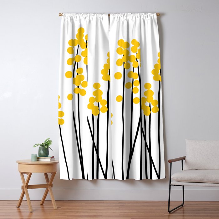 Hello Spring! Yellow/Black Retro Plants On White #Decor #Homestorie #Buyart Window Curtain