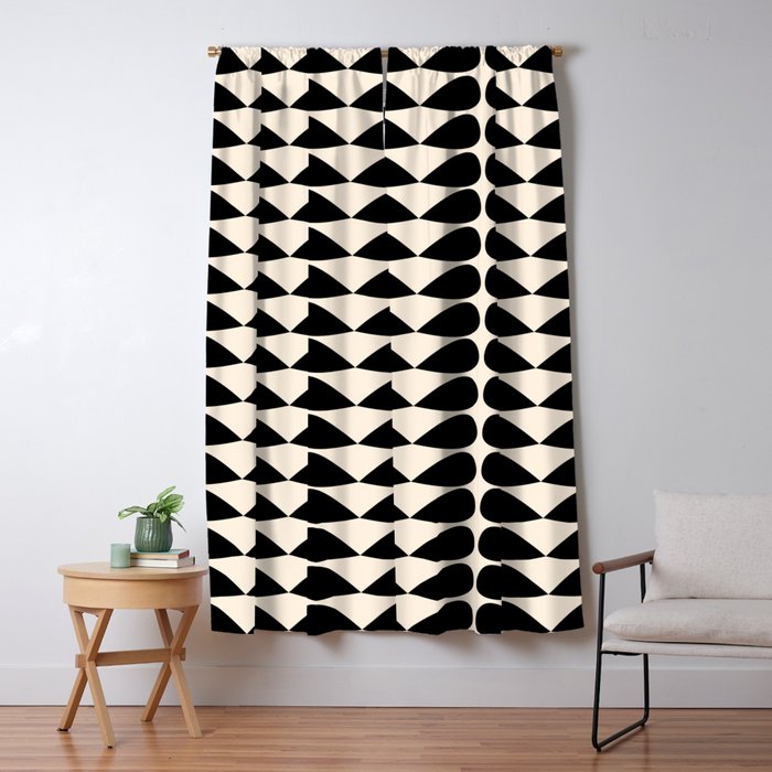 Mod Leaves Mid Century Modern Abstract Pattern In Black And Almond Cream Window Curtain