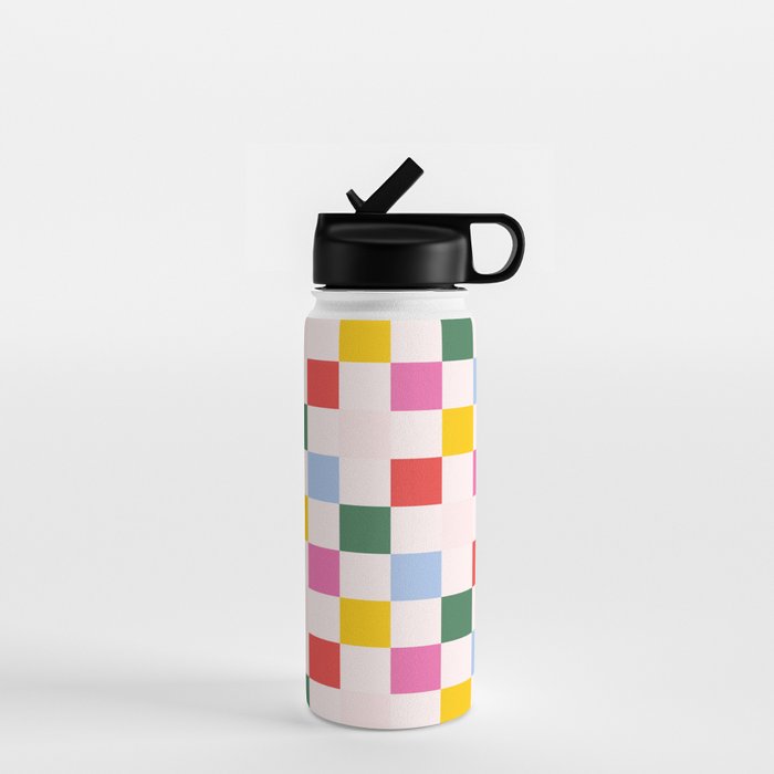 Retro Bauhaus Pattern | Abstract Shapes | Geometric Checks Water Bottle