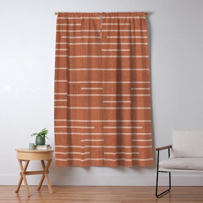 Geometric Art, Colorful Stripes, Terracotta Window Curtain