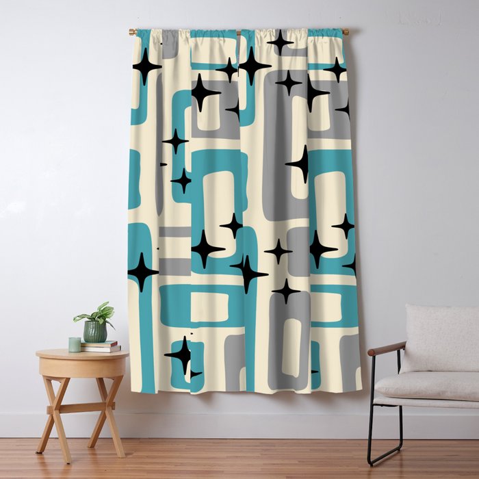 Mid Century Modern Decoration Kitsch 223 Blue And Gray Window Curtain