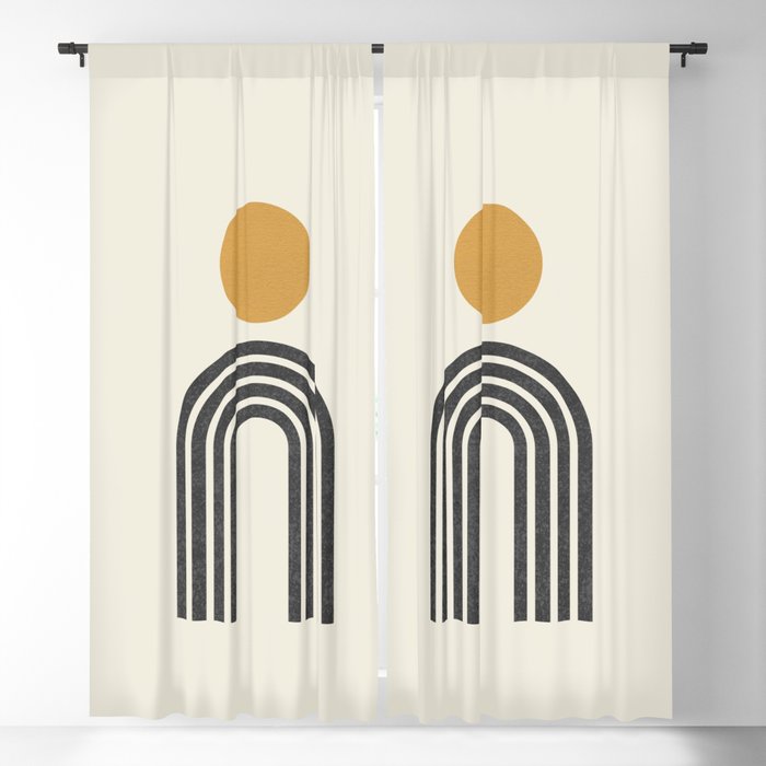 Mid Century Modern Gold Sun And Black Rainbow Window Curtain