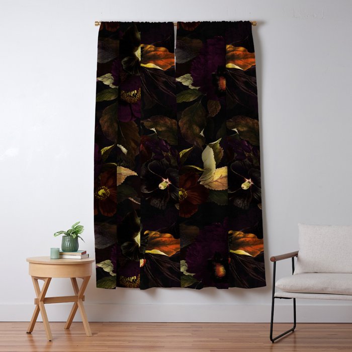 The Darkest Dutch Vintage Flowers Garden  Window Curtain