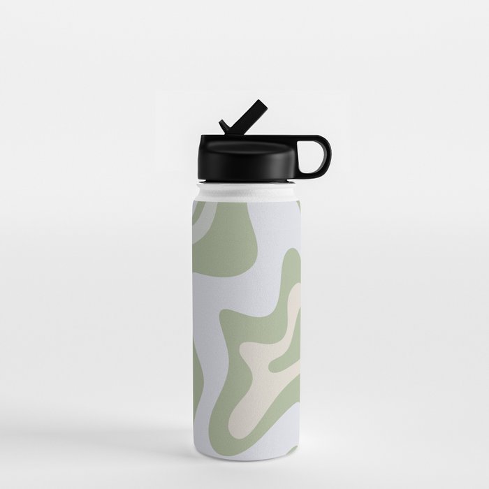 Liquid Swirl Contemporary Abstract Pattern In Light Sage Green Water Bottle