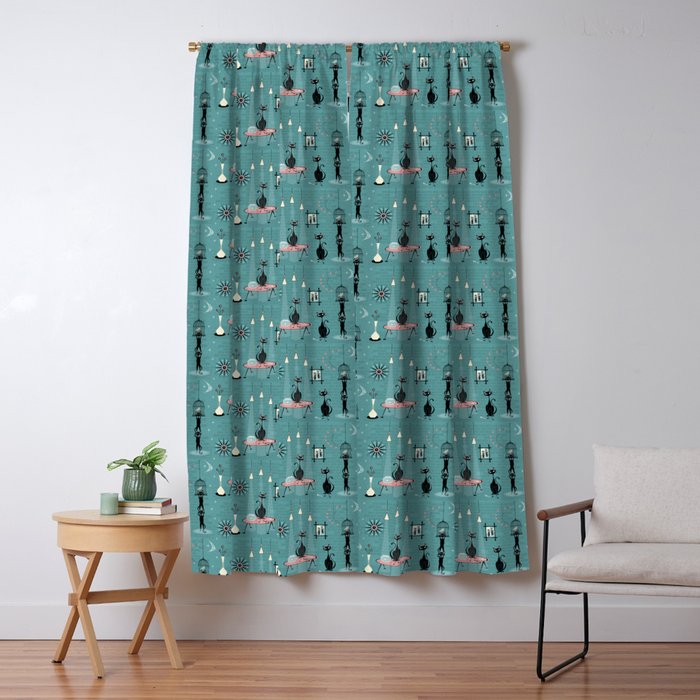 Mid Century Kitty Mischief - ©Studioxtine Window Curtain