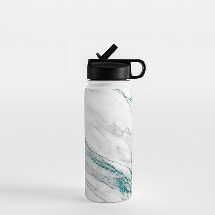 Gray Marble Aqua Teal Metallic Glitter Foil Style Water Bottle