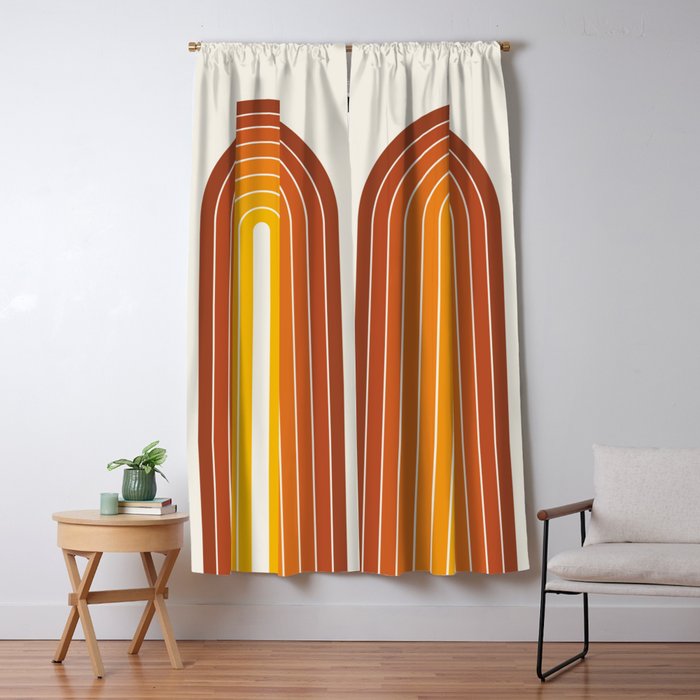 Gradient Arch Ix Retro Orange Mid Century Modern Rainbow Window Curtain
