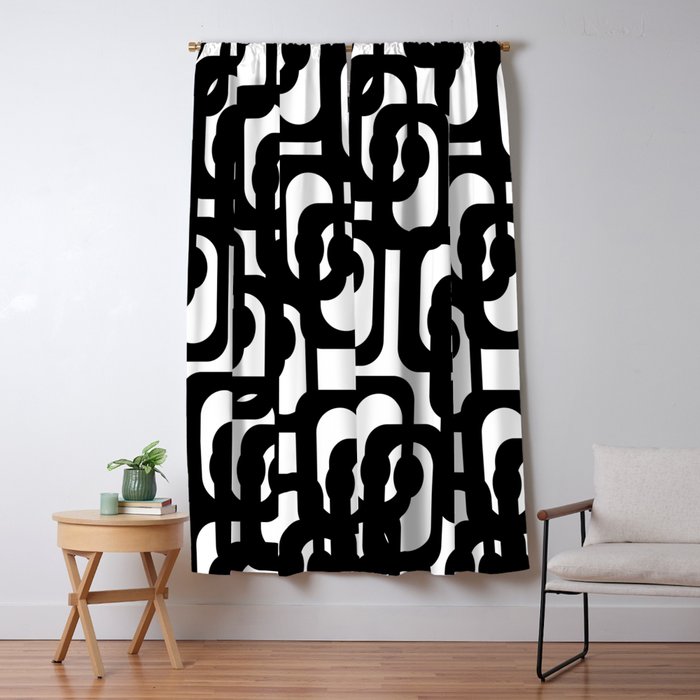 Black And White Mid-Century Modern Loop Pattern Window Curtain