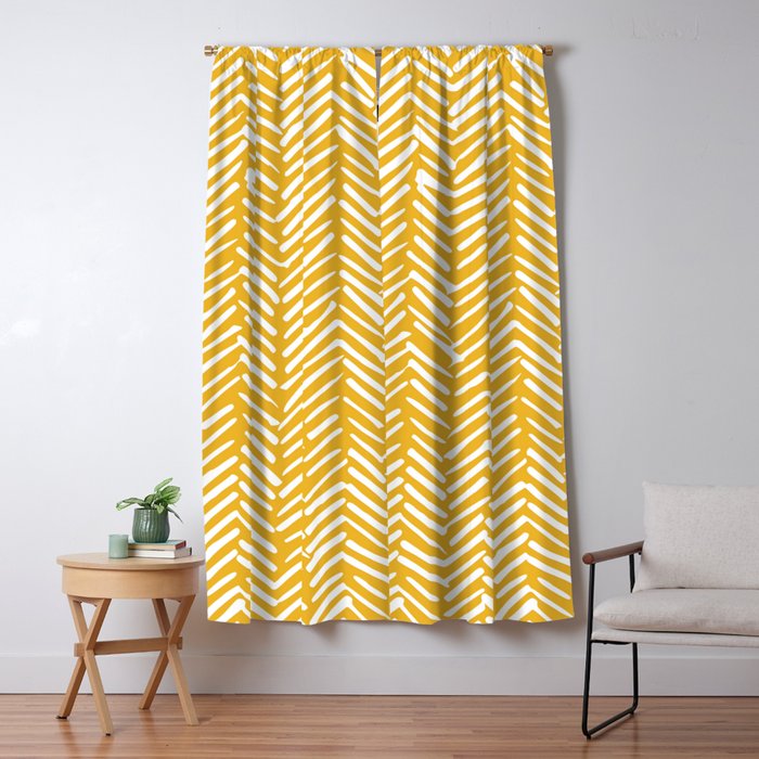 Boho Abstract Herringbone Pattern, Summer Yellow Window Curtain