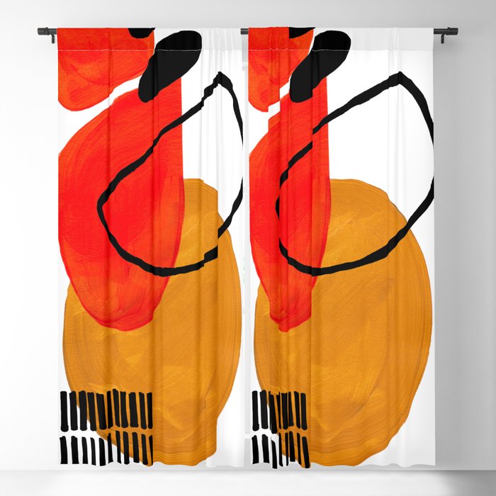 Mid Century Modern Abstract Vintage Pop Art Space Age Pattern Orange Yellow Black Orbit Accent Window Curtain
