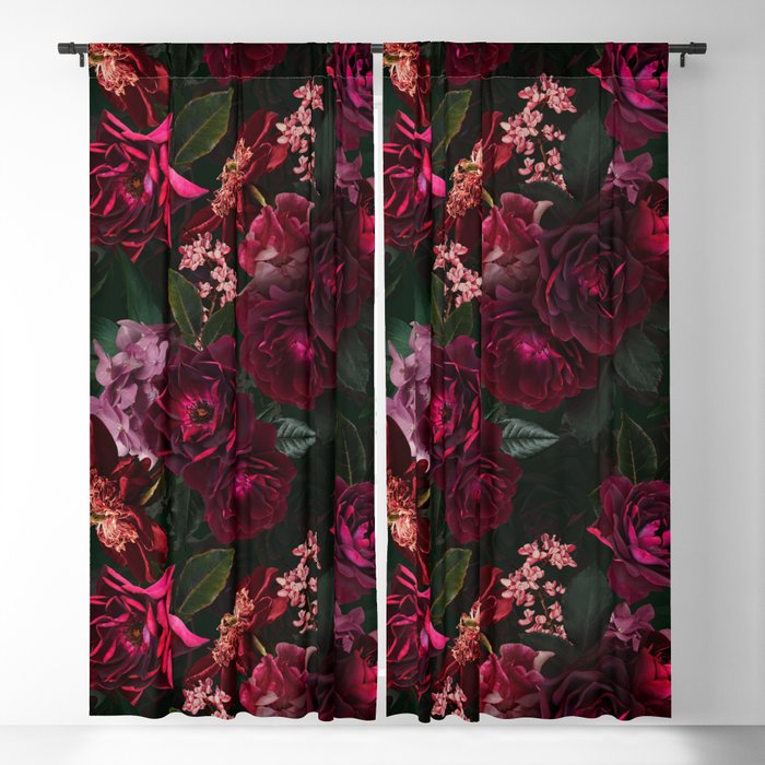 Vintage & Shabby Chic - Night Botanical Flower Roses Garden Window Curtain