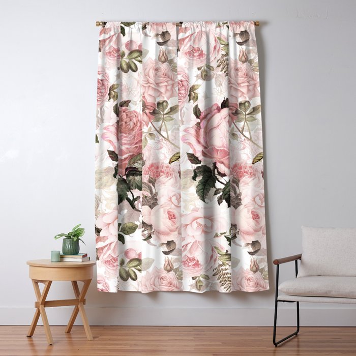 Vintage & Shabby Chic - Sepia Pink Roses  Window Curtain