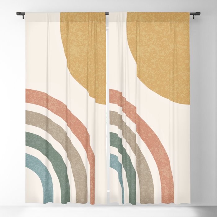 Mid Century Colorful Sun And Rainbow Window Curtain