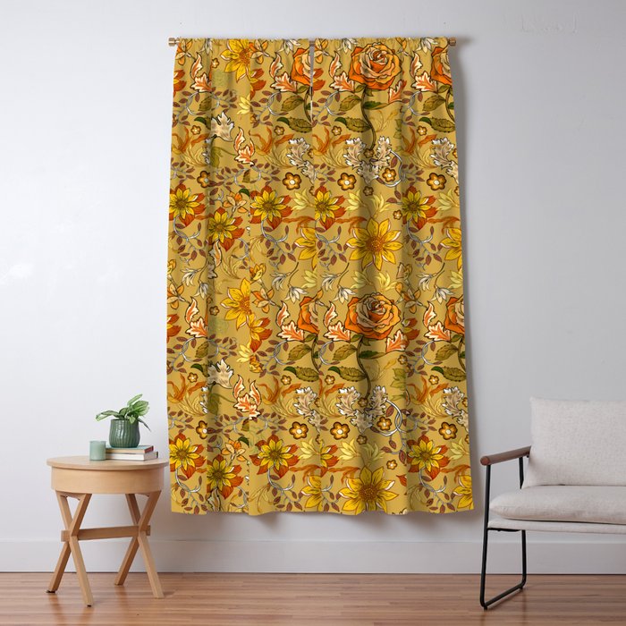 Rose Vintage Inpsired Retro, Warm Colors 70s, Boho Window Curtain