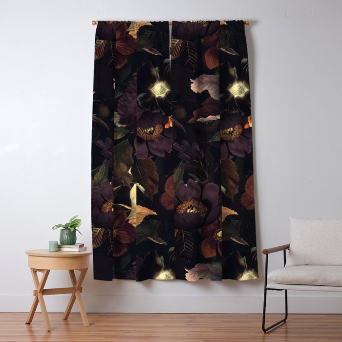 Vintage & Shabby Chic - Flowers At Night Window Curtain