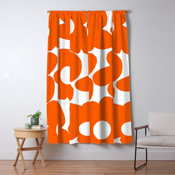 Orange Retro Flowers White Background #Decor #Homestorie #Buyart Window Curtain