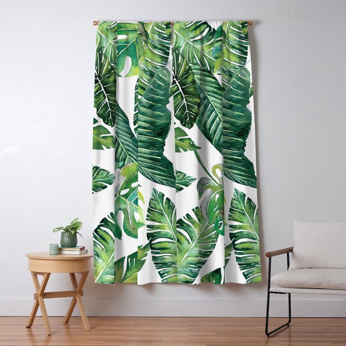 Jungle Leaves, Banana, Monstera #Homestorie Window Curtain