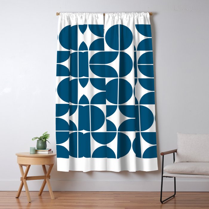 Mid Century Modern Geometric 04 Blue Window Curtain